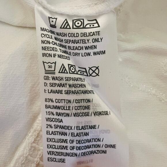 Susan Graver White Peplum Denim Jacket XL Eyelet Lace Hem Stretch Cotton - Picture 11 of 12